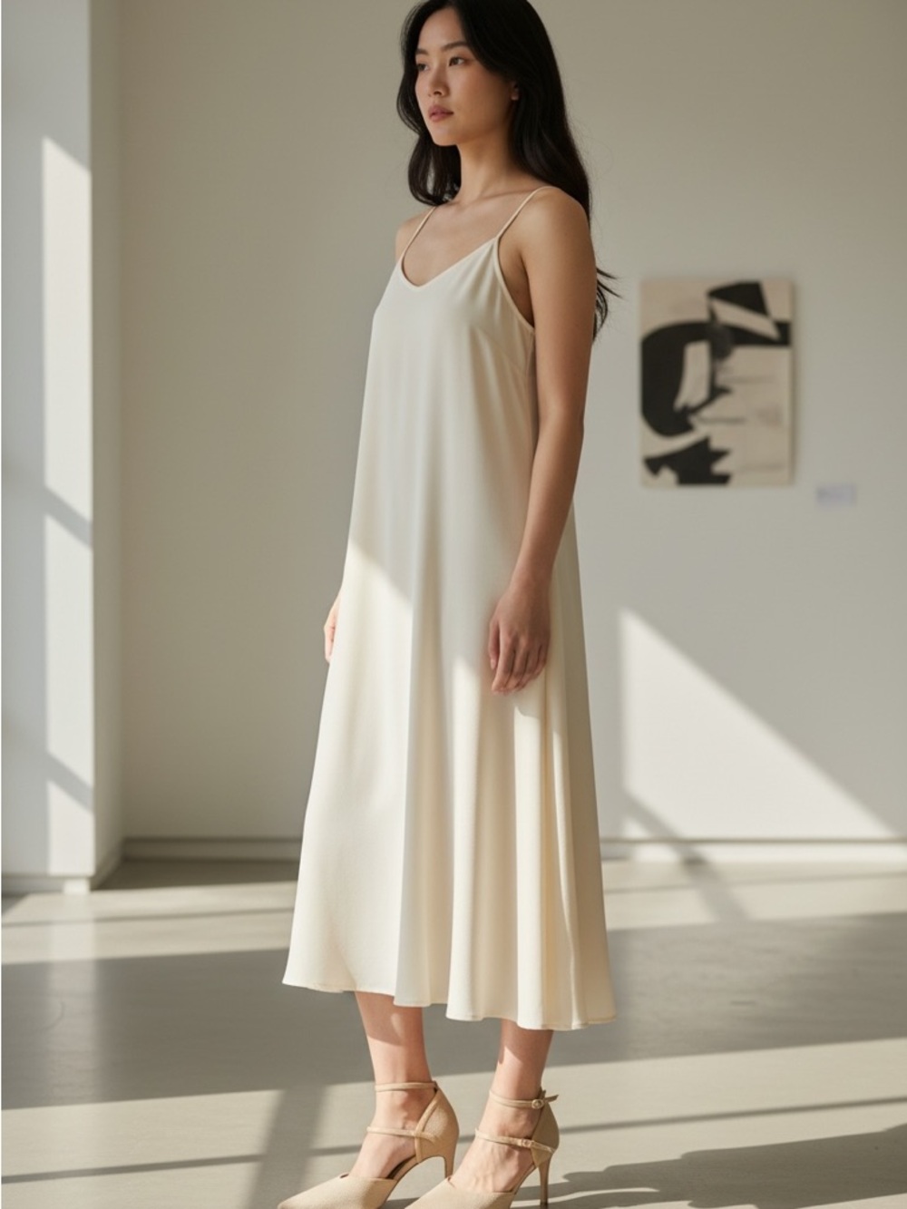 Strappy Ankle-Tie Block Heels in Cream